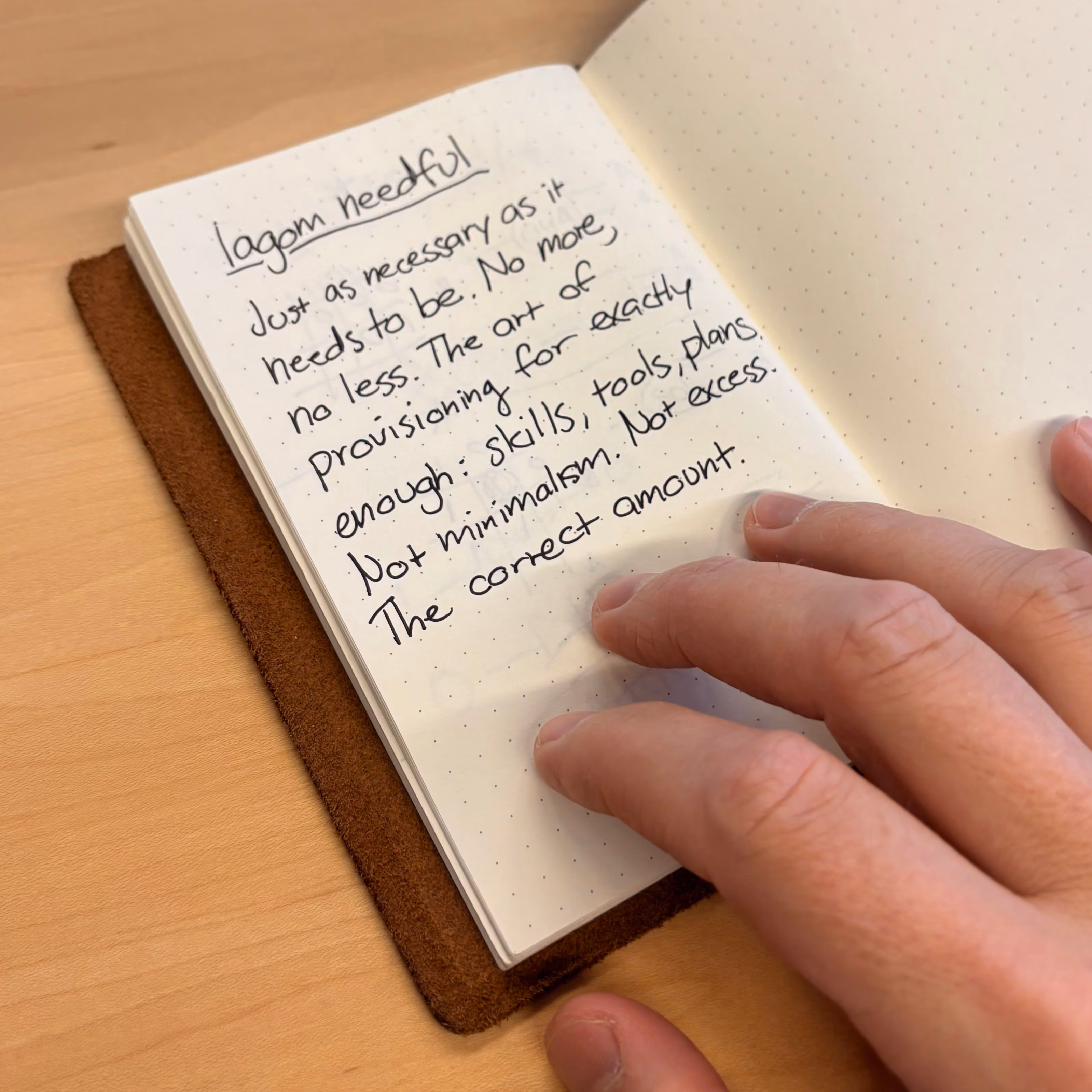 Journal entry: lagom needful